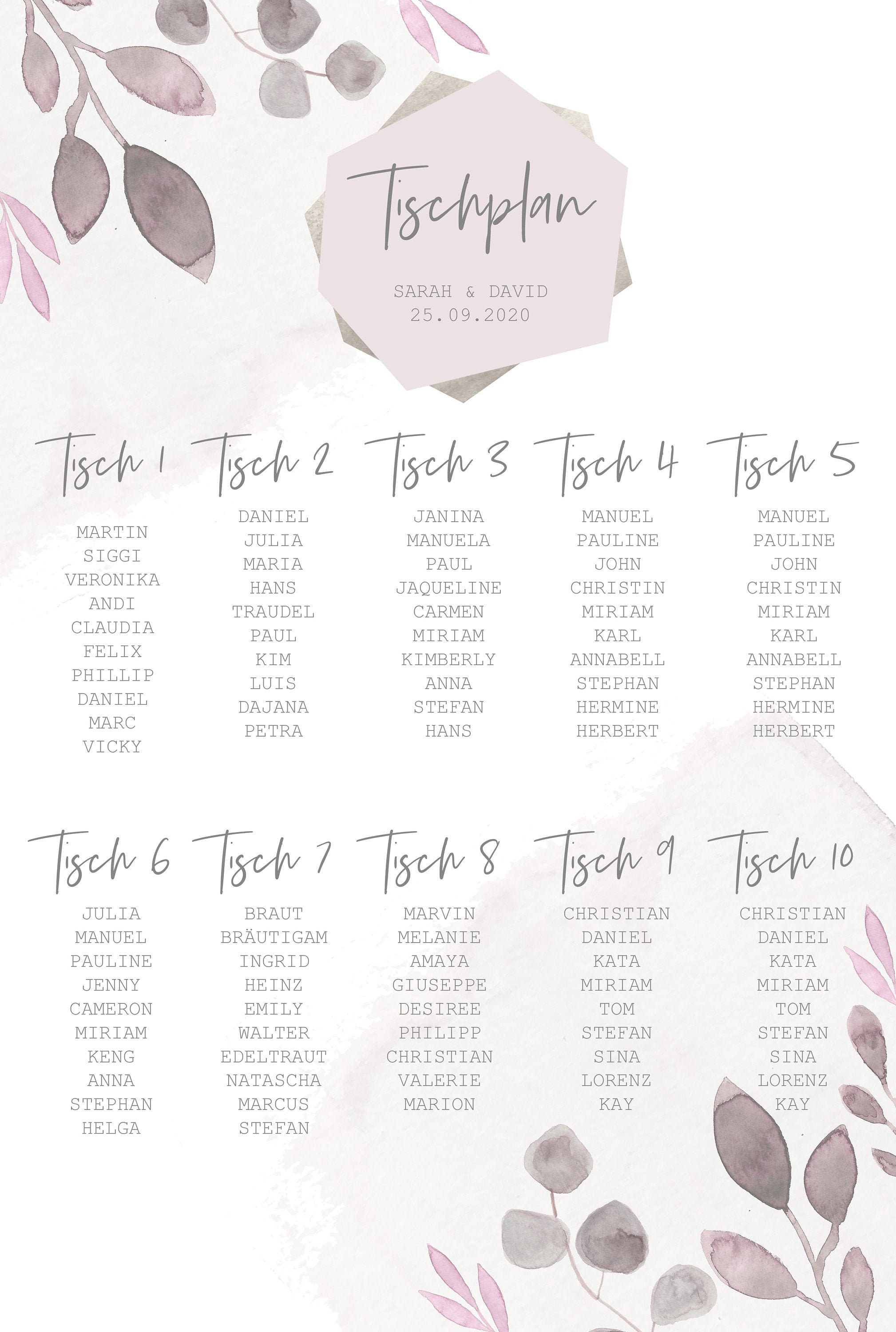 Table Plan Blush For The Wedding Baptism Birthday - 