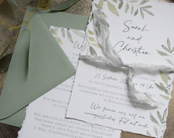 Hochzeitseinladung "olive" B6 inkl Kuvert, Hochzeitskarte, Einladungskarte im Aquarelldesign, Gartenfest, Geburtagseinladungskarte