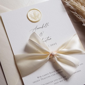 Einladungskarte zur Hochzeit mit Siegel  inkl. Kuvert & Schleifenband Hochzeitskarte Papeterie Hochzeit creme