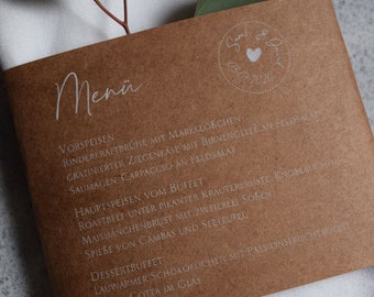 Menu, napkins Banderole wedding menu -Vintage menu- individually printed menu