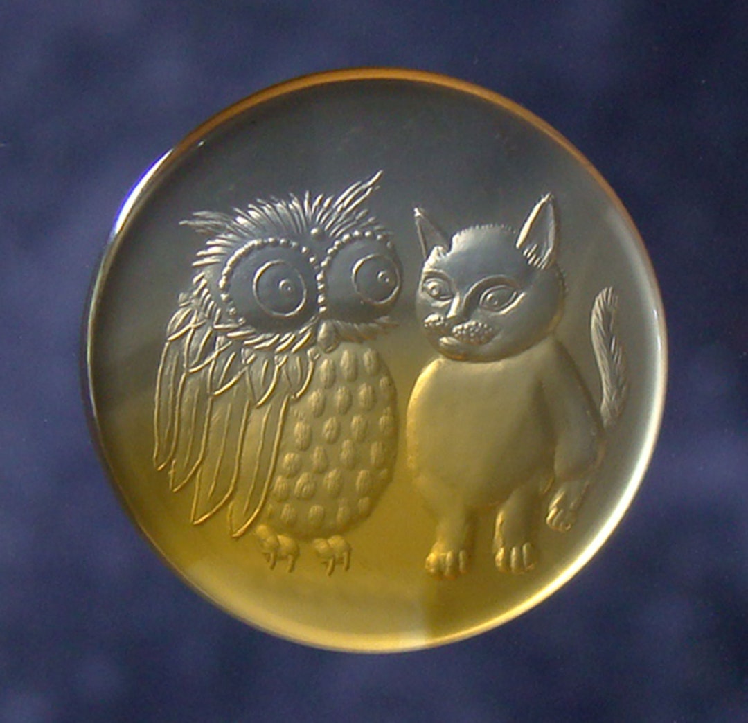 Sarder Intaglio Handmade Engraving With Owl and Cat. Unique. - Etsy