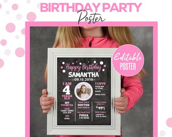4e verjaardag schoolbordposter | Bewerkbare banner met roze stippen (PSD)