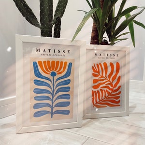 Matisse Poster Set of 2 Henri Matisse Print Wall Art | Art Vintage | Cut-Outs Matisse Leaf Print | Printable Flowers | Retro, 70&#39;s Vibes