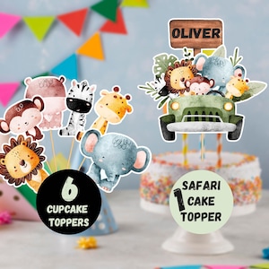 Printable Party Animals Safari Animals Birthday Party Jungle Cake Topper Table Ornament Zoo Wild One Decorations DIY Digital