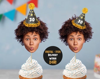 Personalisierte Gesicht Cupcake Toppers | Birthday Party Decor (Digitaler Download)