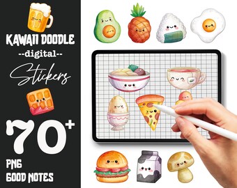 Kawaii Food Digital Stickers | GoodNotes Planner, Meal Prep (PNG)