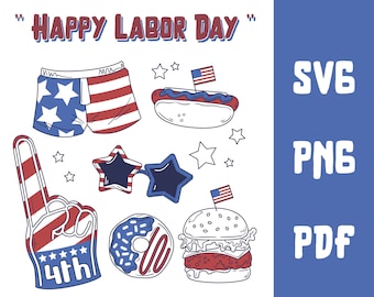 Happy Labor Day Patriotic Clipart Bundle (SVG, PNG, PDF)