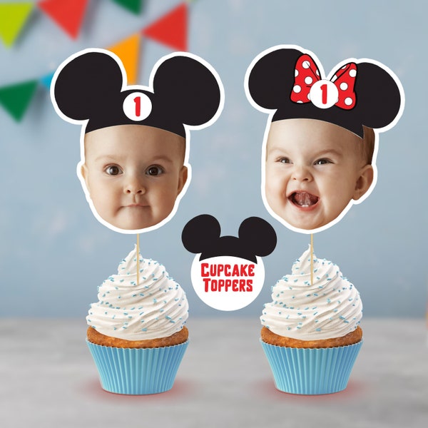 DIY Mickey Mouse Hat Inspired Photo Cake Decorations | Digital File | Minnie Mouse Inspired Photo Cupcake Topper | Color to Match Your Party