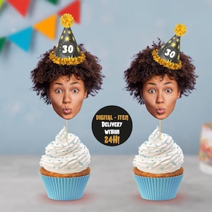 Personalized Face Cupcake Toppers | Birthday Cupcake Toppers | Funny Cupcake Topper | 30th Birthday Gift For Him | 30th Birthday Decor