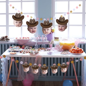 Banner da cowboy / 12 Face Stick / Banner di compleanno / Faccia divertente su Banner / BIG Photo Face Stick / 1° compleanno / SPEDIZIONE GRATUITA