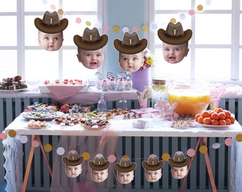 Cowboy Banner | 12 Face Stick | Birthday Banner | Funny Face on Banner | BIG Photo Face Stick | 1st Birthday | FREE SHIPPING