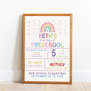 First Day of Preschool Sign | Rainbow First Day of School Sign | Rainbow First Day Of Kindergarten Sign | Back to School | Instant Download