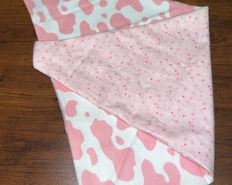 Fursuit Bandana w/ Squeaker - Reversible - Pink Cow Print / Pastel Pink Stars