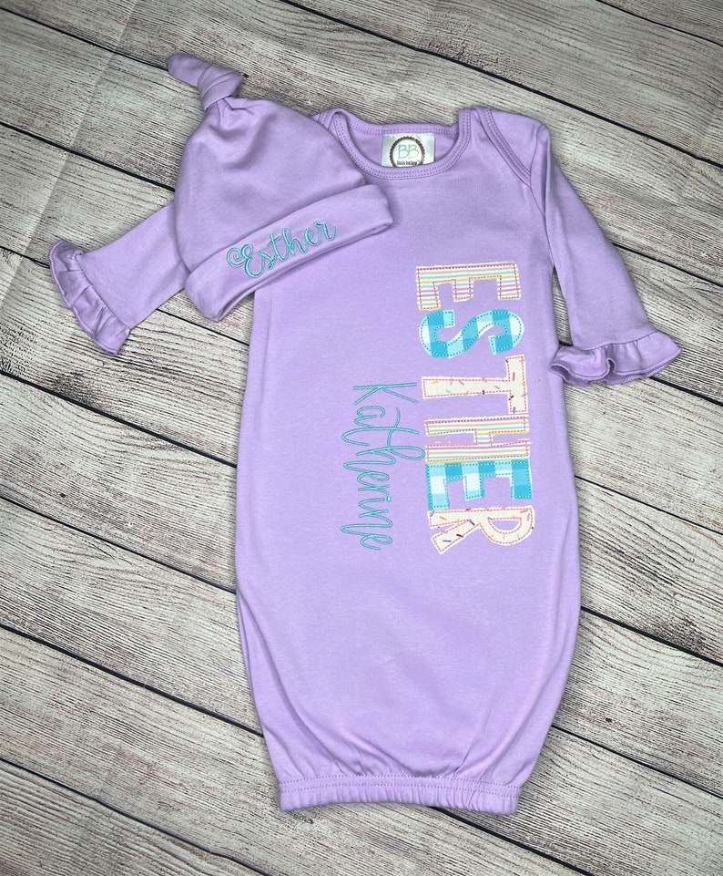 Newborn Gown for Baby Girl Monogrammed Name Gown and Hat for Etsy