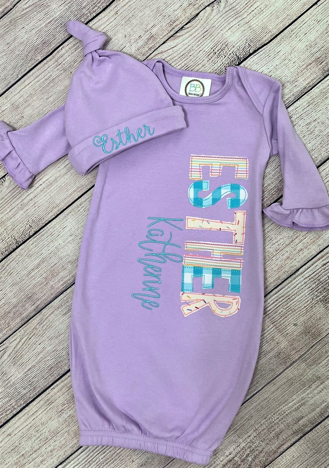 Newborn Gown for Baby Girl Monogrammed Name Gown and Hat for Etsy