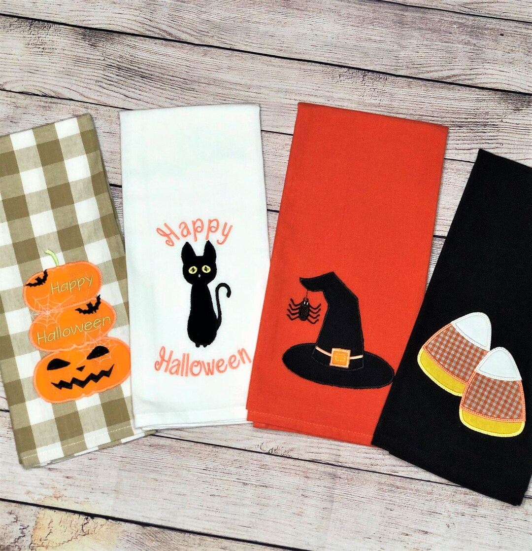Halloween Dish Towels Appliqued Dish Towels for Halloween Etsy