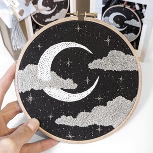 Embroidery Pattern PDF Moon and Stars Embroidery for Beginners - Modern Night Sky Design - DIY Craft