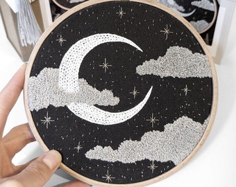 Embroidery Pattern PDF Moon and Stars Embroidery for Beginners - Modern Night Sky Design - DIY Craft