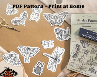 Insect Embroidery PDF with Butterflies, Moths, Bees and Beetles. Stick & Stitch Designs, Garden Bug Embroidery Patterns, Digital Download