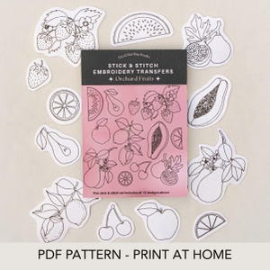 Stick & Stitch Stickmuster PDF - zum ausdrucken und drucken | Obstgarten Früchte mit Wassermelone | Digitaler Download für wasserlösliches Stickpapier