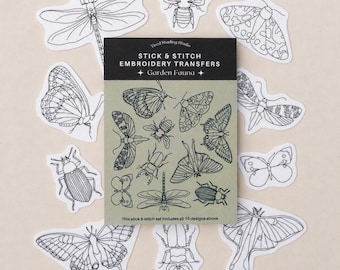 Motifs de broderie solubles à coller et à coudre avec des papillons, des mites, des scarabées et des abeilles