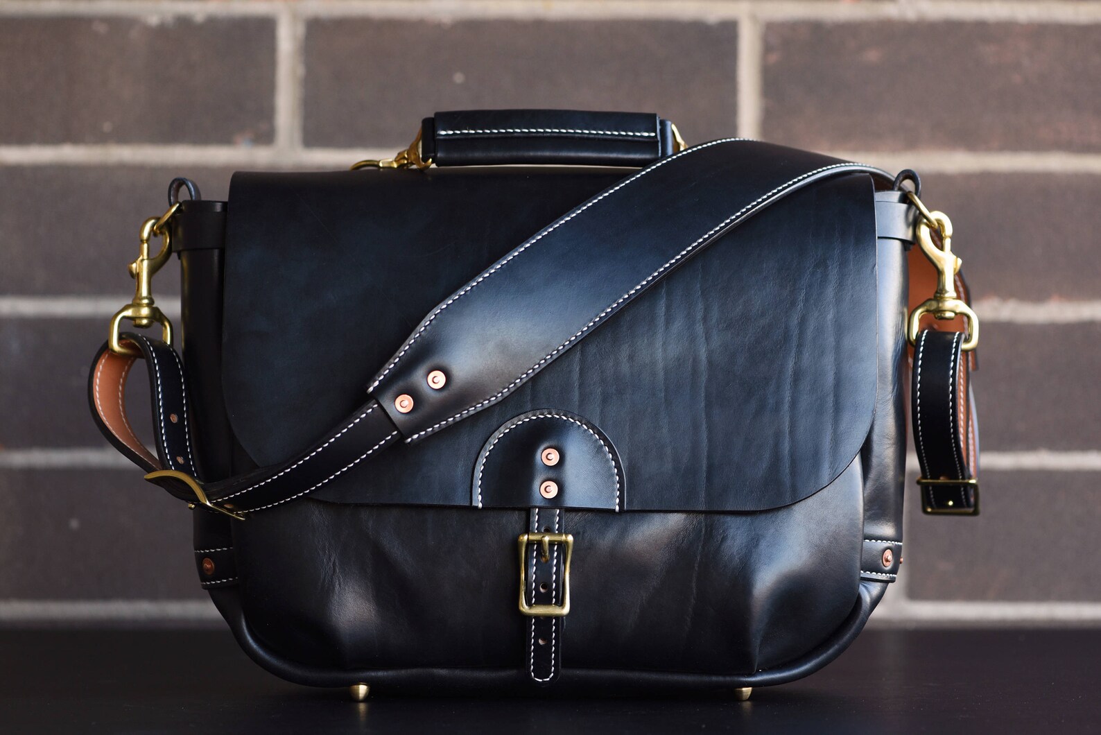 Handmade 16 Horween Black Chromexcel Leather Mailbag Etsy