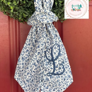 Blue and White Floral Wreath Sash