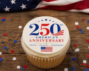 Edible Americas 250th Anniversary pictures. Fourth of July circles for cupcakes, cookies and oreos 4th of July toppers. Sugar frosting paper
