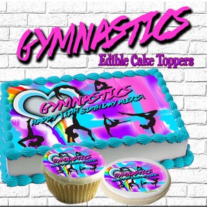 Gymnastics edible birthday cake, cookie and cupcake toppers! Gymnast picture made with sugar frosting paper. Personalized image.