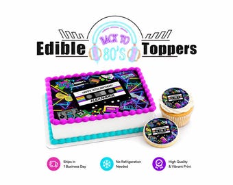 I love the 80s edible birthday cake toppers! Custom picture sugar frosting paper image personalized oreos cupcakes cookies 1980 mixtape