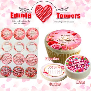 Décoration comestible pour cupcakes, biscuits et oreo pour la Saint-Valentin. Disque rond de fête de Galentine en papier à glacer.