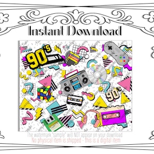 90s Theme Digital Sheet | Printable PNG | Retro Party Decor, Cake Topper, Crafts, Sublimation  Instant Download background backdrop Birthday