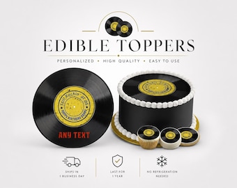 Custom edible Vinyl record cake topper.  LP edible image for round cakes, cookies and cupcakes. Rock N roll, oldie, 70s Sugar frosting paper