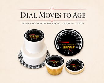 Custom Speedometer edible cake, Cupcake or Oreo Cookie toppers.  Frosting sugar paper circles disk 16 birthday biker motorcycle