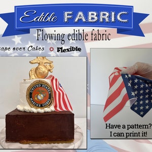 Draping edible American flag for cakes. Flowing fabric picture. I can print your pattern also! Sugar paper frosting sheet photo bandana