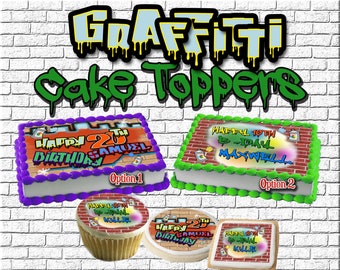 Personalised Brick Wall & Graffiti Urban Edible Icing Birthday Party Cake Topper 