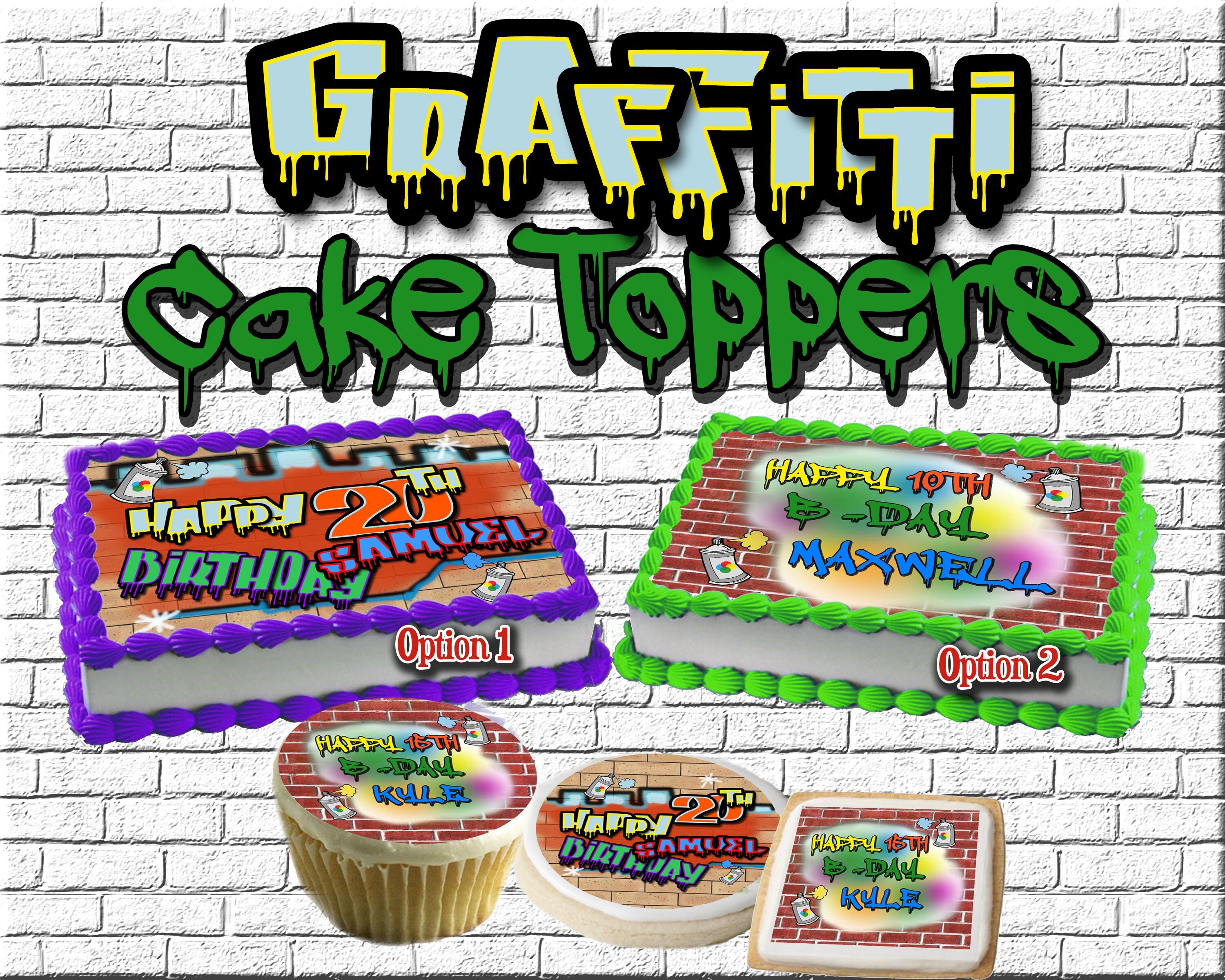 Graffiti Comestible Danniversaire Gateau Photos De Cupcakes Etsy France