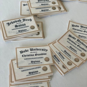 20 Custom Graduation Diplomas edible Cupcake toppers or rice crispy treats. Frosting sugar paper Class of 2024 miniature College High school image 2