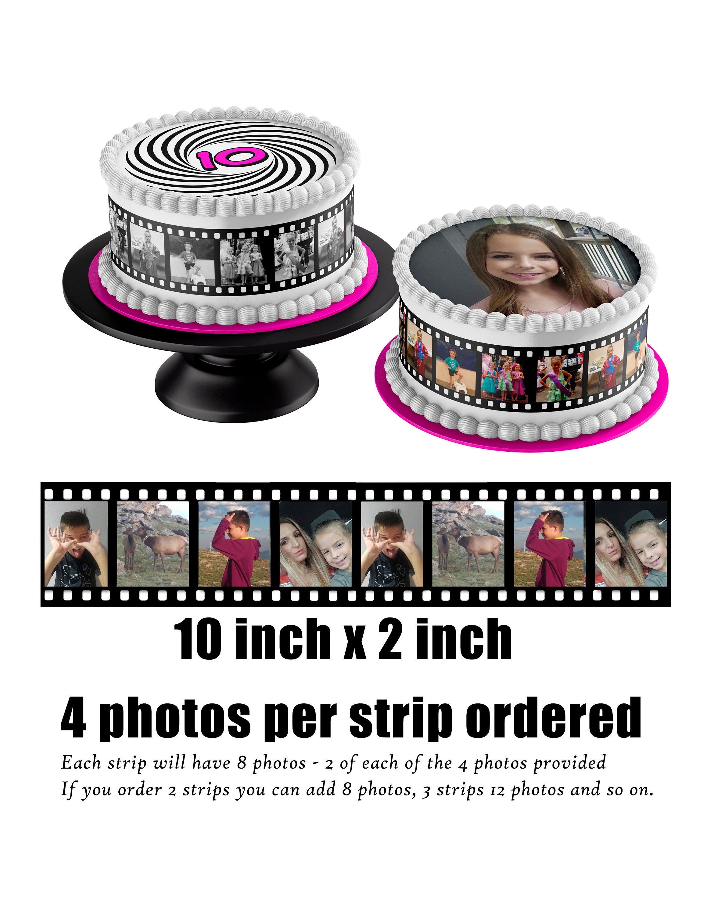 Edible Film Strips With Photographs for Wrapping the Sides of Birthday  Cakes. Made With Frosting Sugar Paper and Edible Ink. Photo Reels 