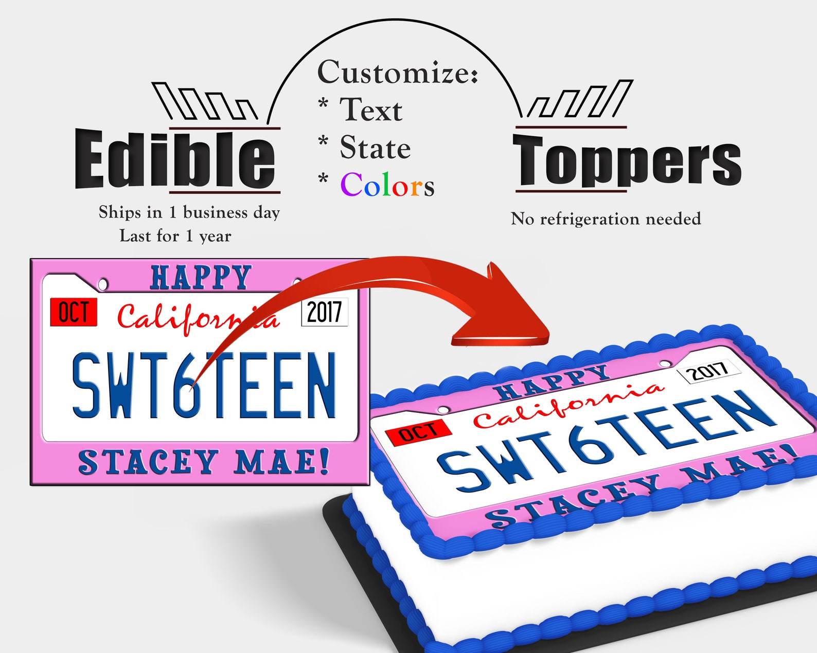 Custom Sweet 16 License Plate Cake Topper. License, Permit Driver ...