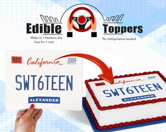 Edible California License Plate Picture for Cakes. Permit, License