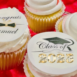 Class of 2025 Custom Graduation edible Cupcake or Oreo Cookie toppers. Frosting sugar paper circles disk