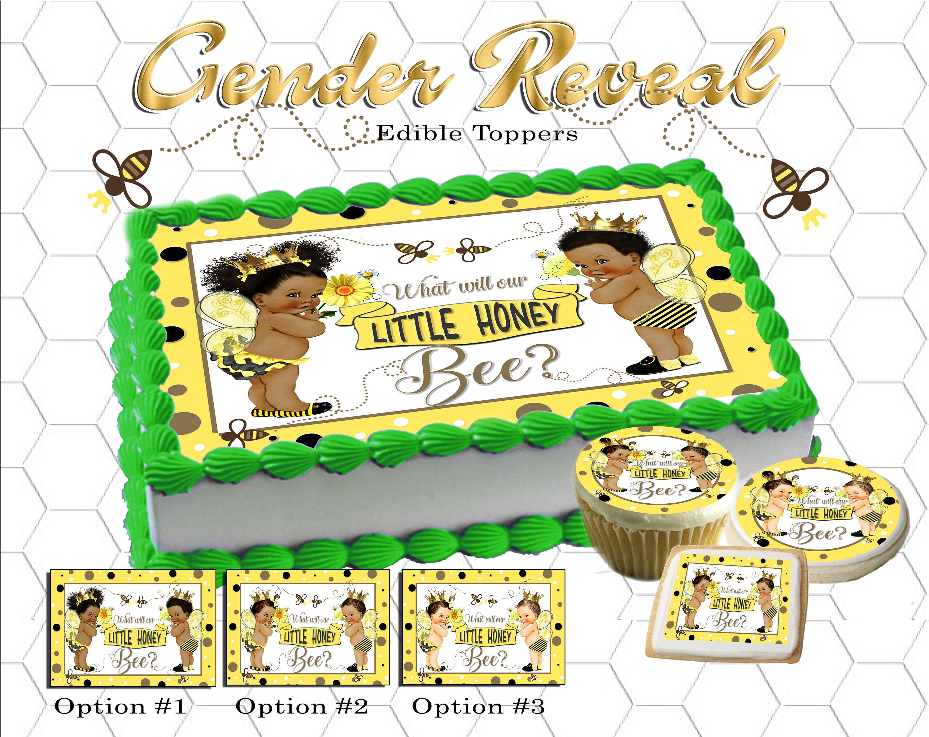 Gender Reveal What Will Our Little Honey Bee Edible Cake Topper Picture Sugar Wafer Frosting Paper Gender Reveal What Will Our Little Honey Bee Edible Cake Topper Picture Sugar Wafer Frosting Paper