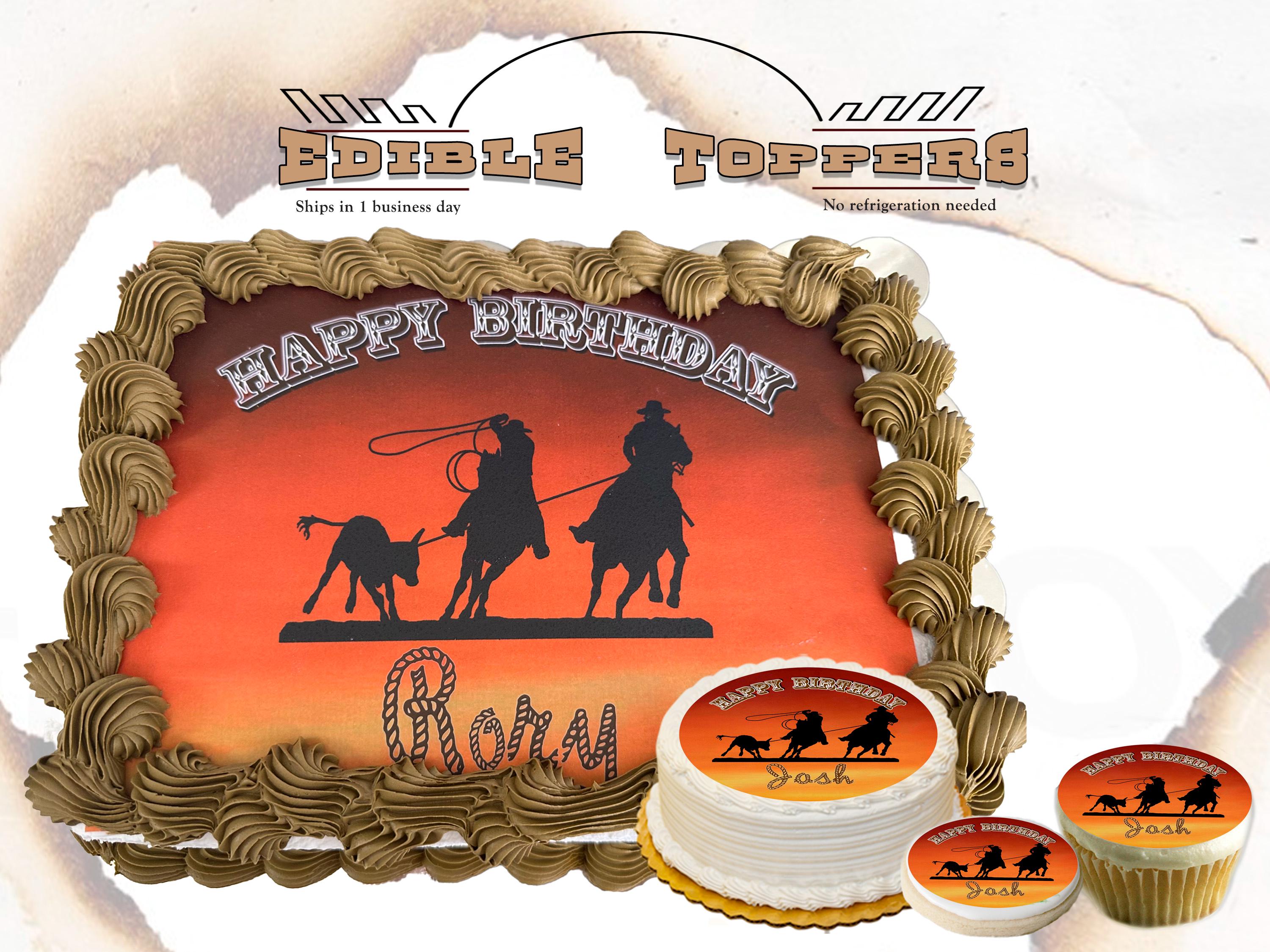 Cowboys Roping Calf Custom Birthday Cake Topper. Rodeo Edible Pictures ...
