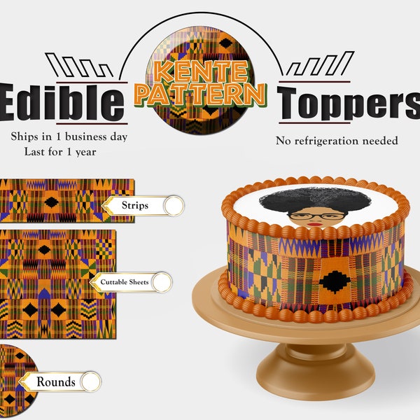 Edible African orange Kente pattern cake wraps and sheets. Frosting paper to wrap around or on top of cakes, cookies and cupcakes