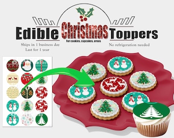 Pre-cut and edible ugly Christmas sweaters designs for cupcakes, cookies, oreos. Circle toppers disc  holiday Frosting sugar paper pictures