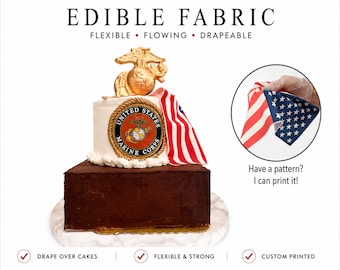 Draping edible American flag for cakes. Flowing fabric picture. I can print your pattern also! Sugar paper frosting sheet photo bandana