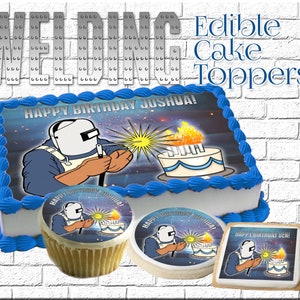 Welder edible birthday or graduation cake, cupcake and cookie toppers! Custom picture sugar wafer frosting paper image personalized easy