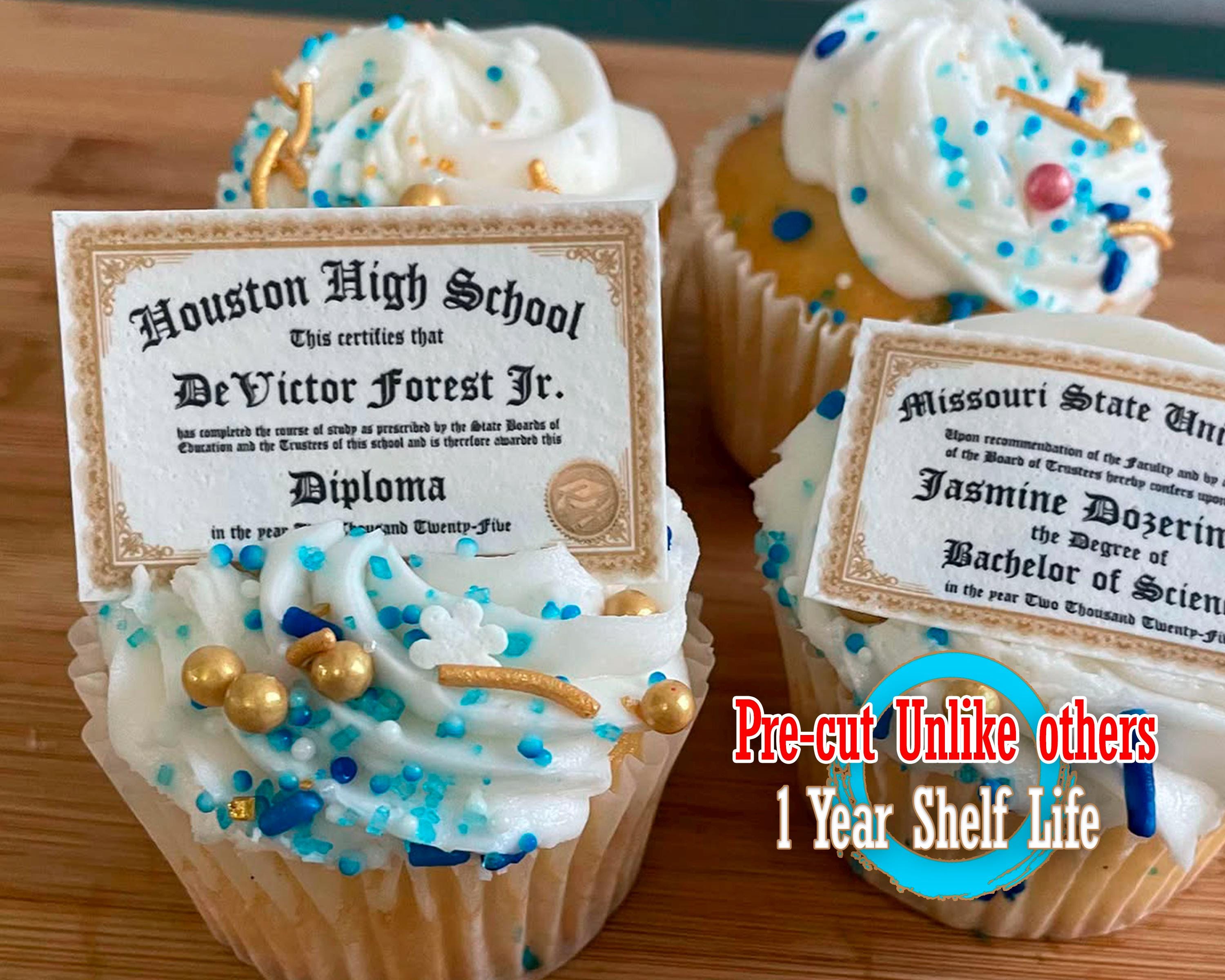Cupcake-Topper „Abschluss 2025“ – 32 Stück, Blau-gold, Mit Glitzer, Für Abschlussfeier & Party