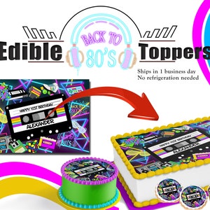 I love the 80s edible birthday cake toppers! Custom picture sugar frosting paper image personalized oreos cupcakes cookies 1980 mixtape